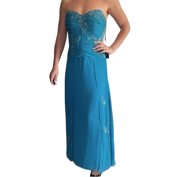 Jovani Teal Strapless Gown - Picture 3 of 5